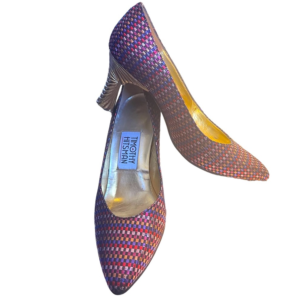 Vintage Timothy Hitsman Metallic Mulitcolored Woven Gold Art Deco Heel Size 6